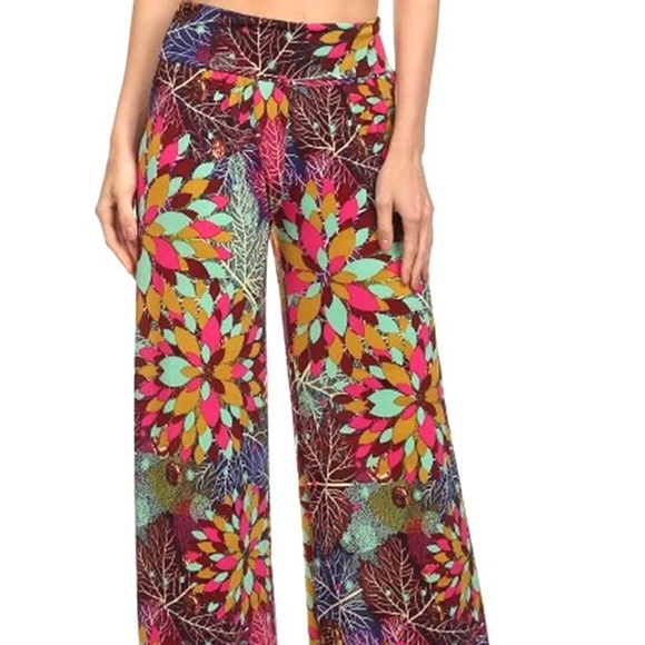 Yelete Pants - Multicolor Floral Print Women’s Palazzo Pants Size M